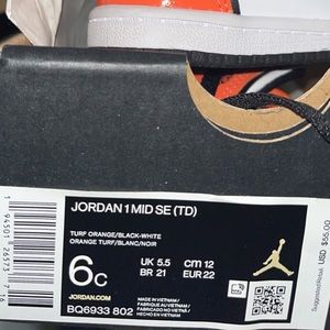 Air Jordan mud toddler orange and black worn 1x